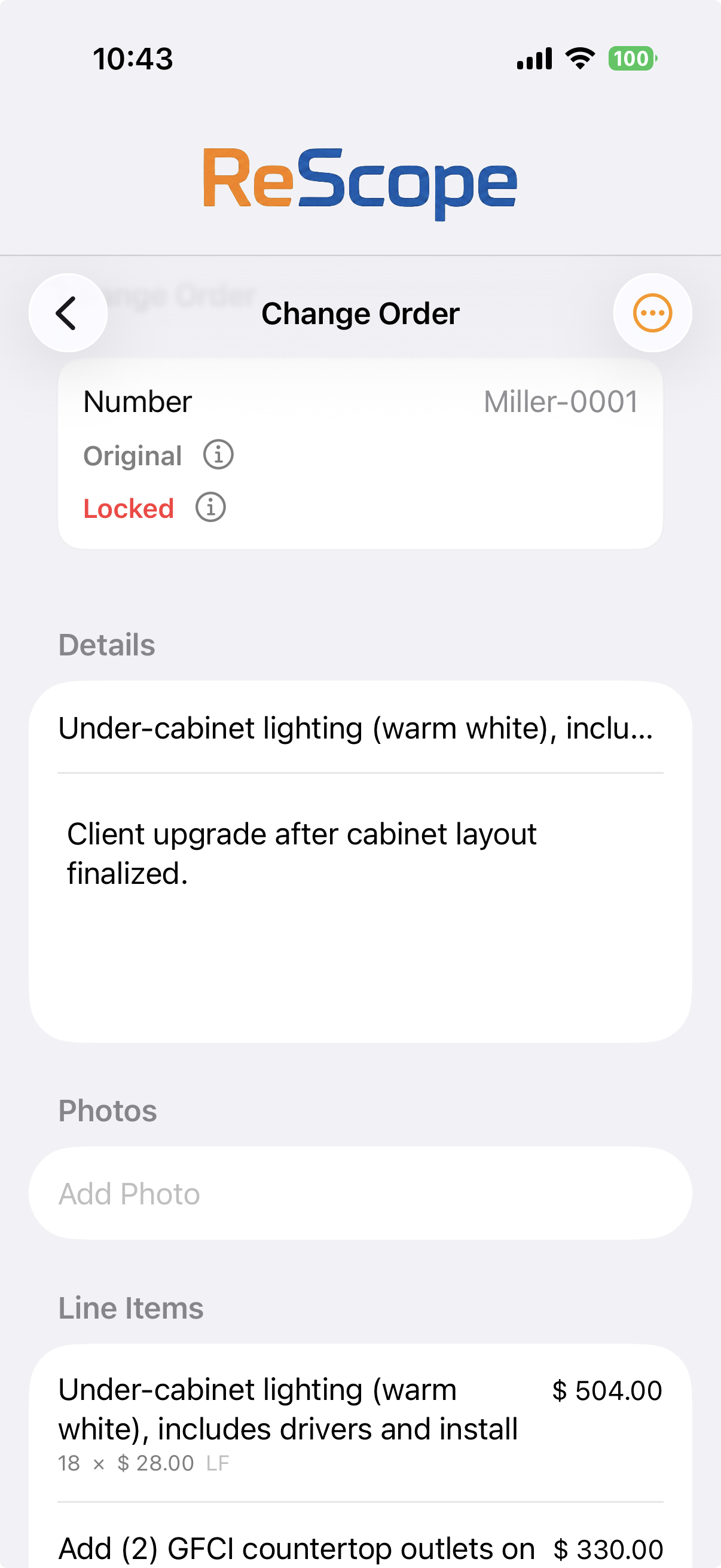 ReScope change order screenshot